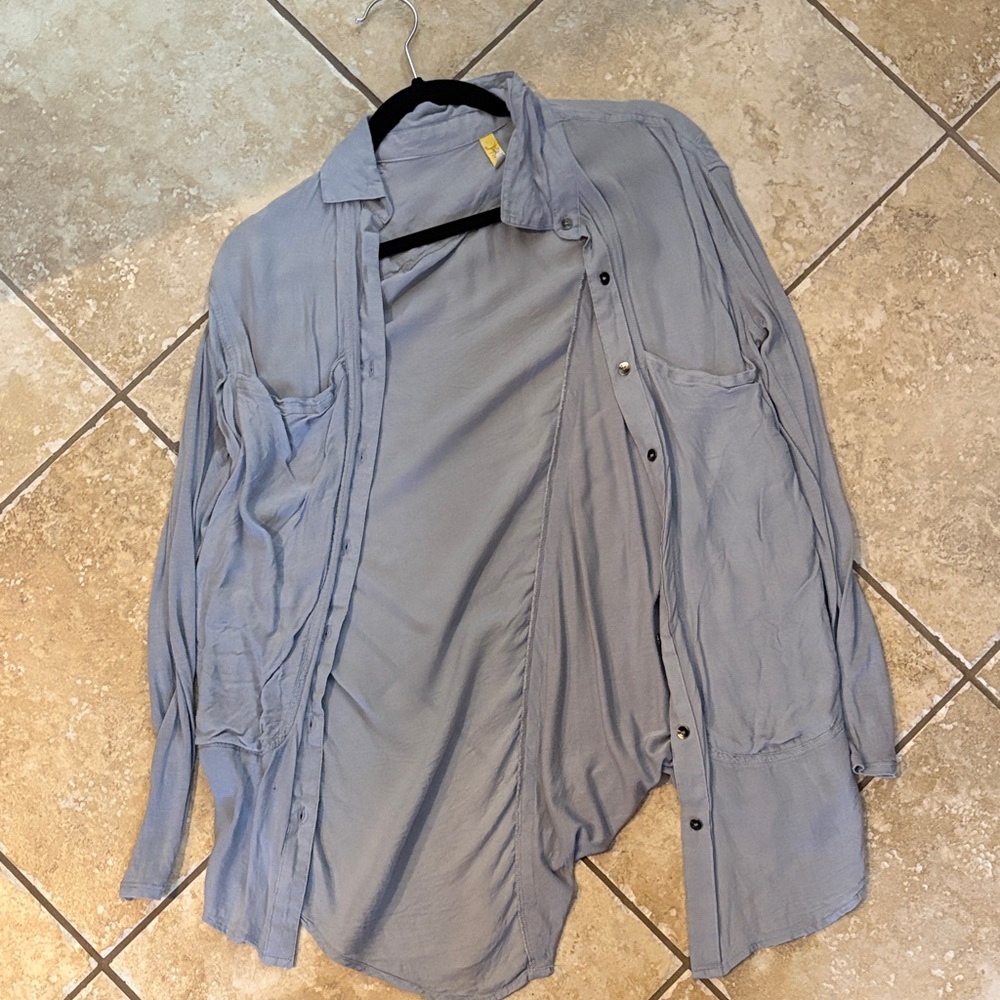Free People Light Blue Button-Up Shirt